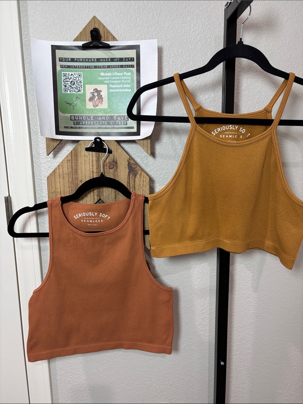 Aeropostale Ribbed Crop Tank Top Duo - Rust Orange & Mustard bundle of 2 sz L&XL